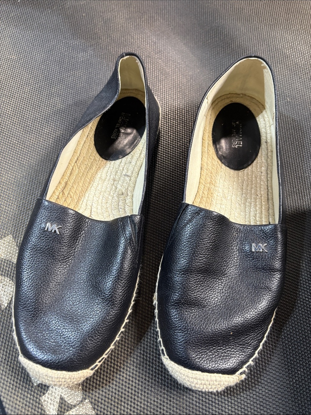 MICHAEL Michael Kors Black Leather Espadrille Slip-On Loafers